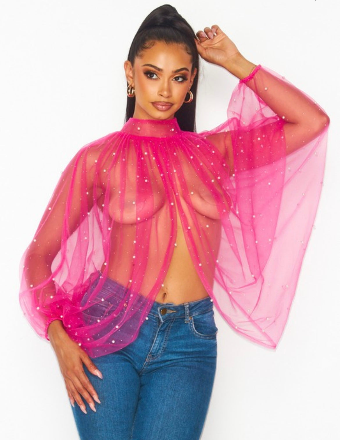 Pink Sheer Organza Blouse