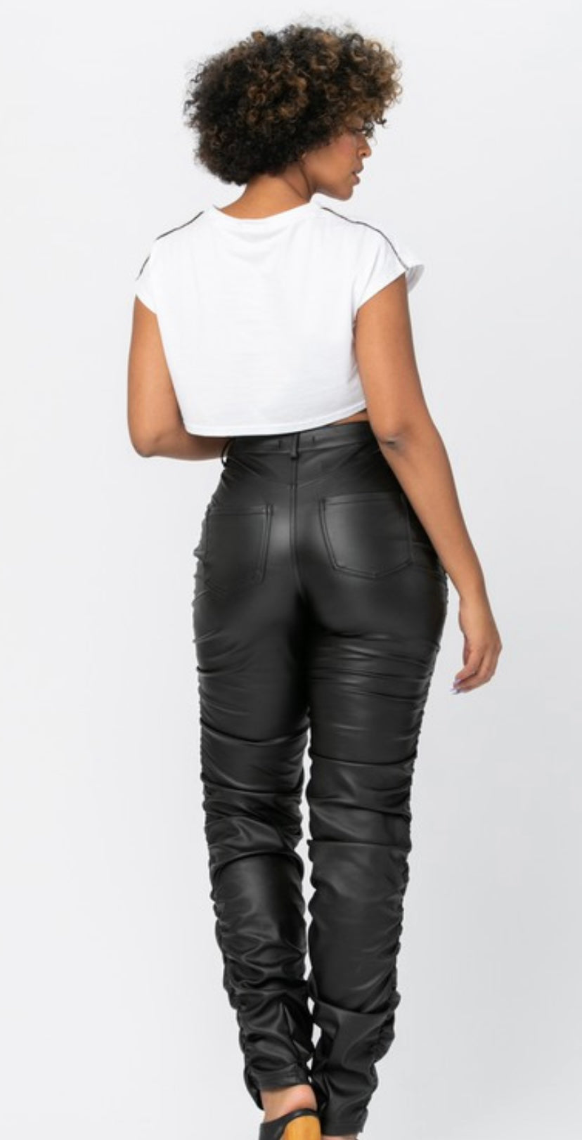 Ruched Faux Leather Pants