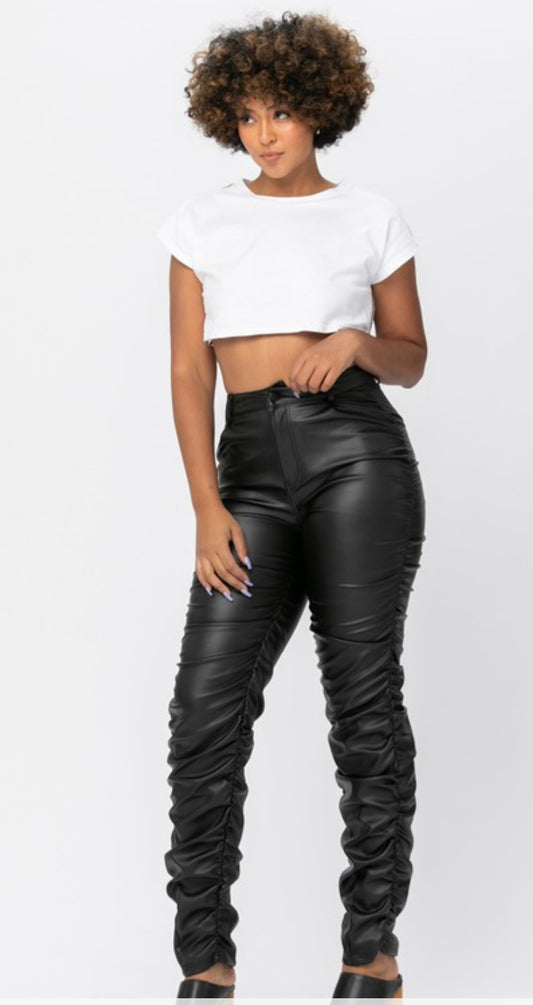 Ruched Faux Leather Pants